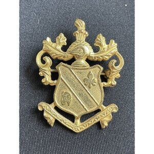 Vintage Miriam Haskell Shield Crest Gilt Pin Brooch Signed Gold-tone RARE